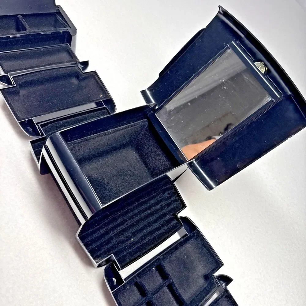 The Jewel Kit Vintage 1980s Black Expandable Fold Out Jewelry Box Mirror Retro